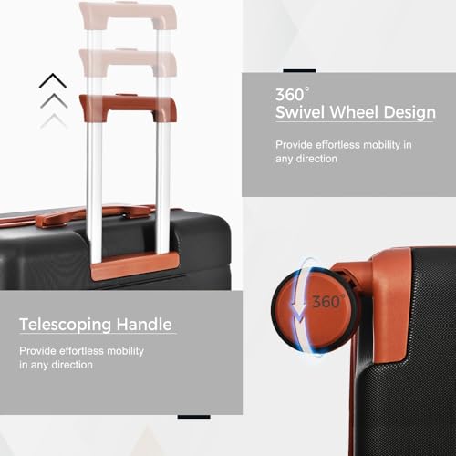 Luggage Sets 3 Piece Suitcase Set 20/24/28,Carry on Luggage Airline Approved,Hard Case with Spinner Wheels, Black and Brown4