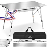 tectake® Table Pliante 90 x 52 x 47 70 cm, Réglable en Hauteur, Résistante aux intempéries, Table de Camping Pliable en Aluminium, Filet de Rangement, Sac de Transport, Max. 35kg   Argenté