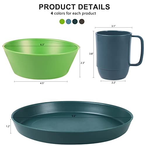 Greentainer Plastic Dinnerware For 4 Set Camping Plates Cereal Bowls Cups For Toddlers/Kids/Adults Reusable Drinking And Dining Set For College Dorm/Rv Microwave Dishwasher Safe Bpa Free #TOP1