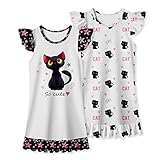 LQSZ Girls Nightgowns Cat Nightdress Nightie Sleepwear Pajamas Flutter Short Sleeves Nightgown for L