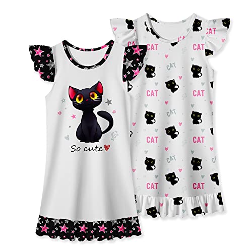 Lqsz Girls Nightgowns Cat Nightdress Nightie Sleepwear Pajamas Flutter Short Sleeves Nightgown For Little Girls 5 6T #TOP21