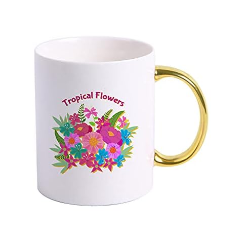 400Ml Luxury Bright Flowers Pattern Cup Golden Handgrip Mug Gift Box Coffee Mug Couple Ceramic Wedding Bridal Lover's Gifts White Reusable Travel Mug Coffee Cup Personalised Mug Funny Mugs for Mum Cover