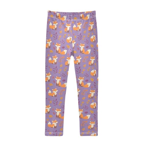 Cute Fox Autumn Leaves Girls Leggings Kids Yoga Pants Athletic Tights Pants 4-10 Years