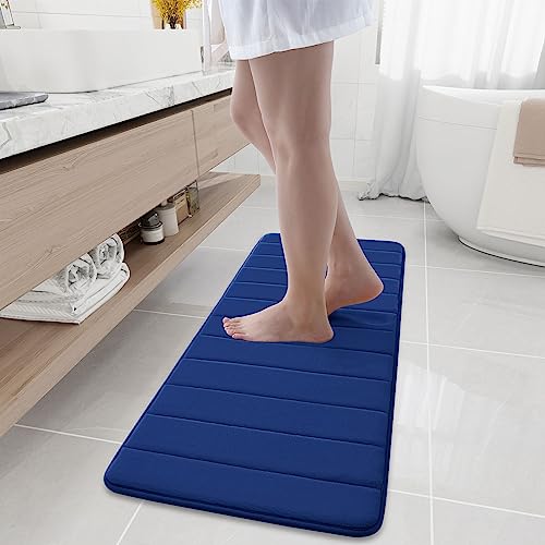 Image of Memory Foam Soft Bath Mats - Non Slip Absorbent Bathroom Rugs Rubber Back Runner Mat for Kitchen Bathroom Floors 16 inchx47 inch, Navy Blue