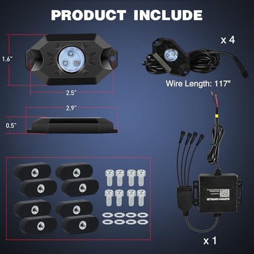 Image of Nilight RGB LED Rock Lights Kit 4 PCS Underglow Multicolor Neon Light Pod with Magnetic Base Bluetooth App Control Flashing Music Mode IP68 Wheel Well Light for Truck ATV UTV RZR SUV