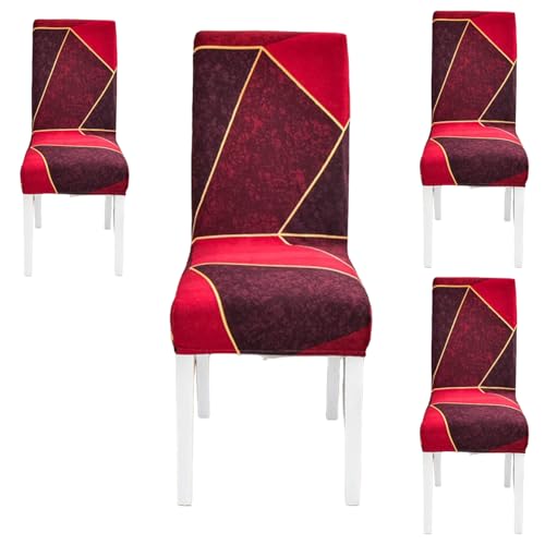 Image of Styleys Chair Covers for Dining Room, Stretch Dining Chair Cover, Washable Spandex Kitchen Chair Slipcovers (Set of 4, Red Faded Black Abstract, SD3222)