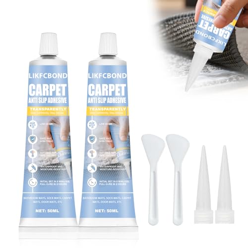 LIKFCBOND Mat Stop Slip Glue, 3.38 floz Non Slip Adhesive Clear, Rug Anti-Slip Glue for Floor Mats, Bathroom Mats, Runner Rug, Blankets(50ml*2)