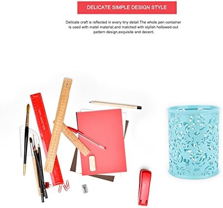 Miniatura 6 de Estink Contenedor para bolígrafo, con patrón de flores de rosas huecas, contenedor de metal para lápices, contenedor multiusos para maquillaje y
