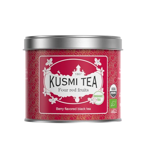 Kusmi Tea - Cuatro Frutas Rojas - Té Negro 100% Orgánico con Sabor a Fresas, Frambuesas, Grosellas y Cerezas - Hojas Sueltas De Té - Lata de 100g - Cantidad para Aprox. 50 Tazas