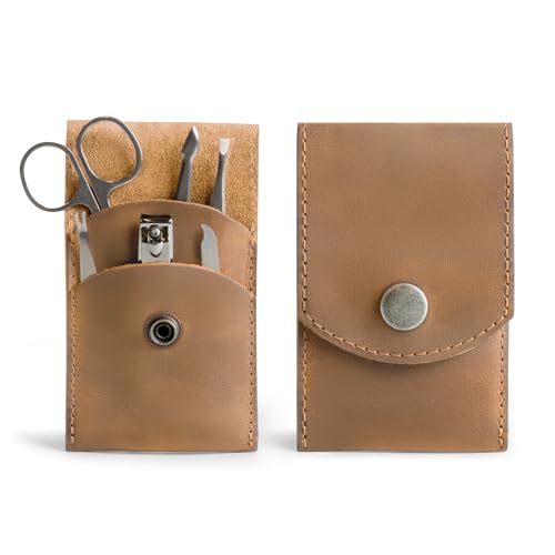 Hide & Drink, Double Nail Clipper Case, Beauty & Personal Care, Commuter and Nomad, Grooming Case, Home & Travel Essentials, Manicure Kit Storage, Full Grain Leather, Handmade (Single Malt Mahogany)