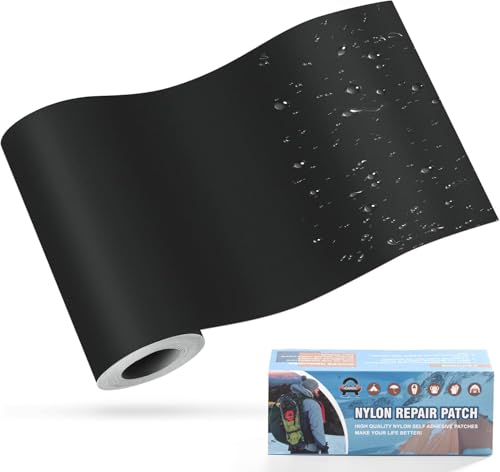 OAZ Patchs Autocollants en Nylon, 10x160cm Patch de réparation imperméable Autocollant, Patch en Nylon Autocollant Noir, pour tentes, Doudoune, Sac de...