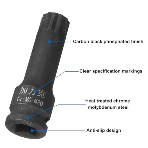 Douille à triple cannelure carrée M20 en acier CR-MO de 7,6 cm pour cliquets - 6