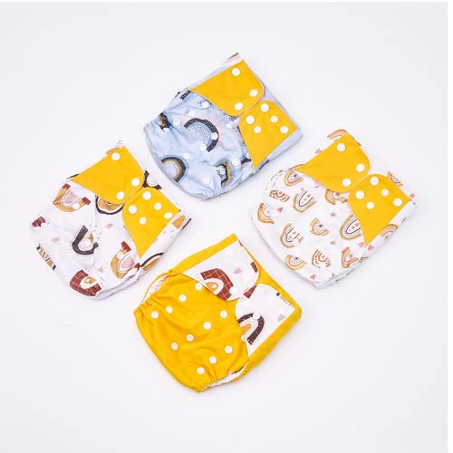 Image of HappyFlute 4 Sets Newborn Baby Cloth Pocket Diapers One Size Adjustable Reusable for Baby Boys and Girls(No Inserts,Yellow)
