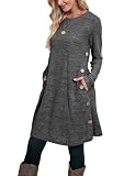 OFEEFAN Womens Sweater Dress Long Sleeve Winter Dresses Women 2024 Tunics Dark Grey M