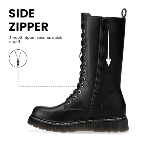 Image of Athlefit Women's Lace-Up Combat Boots for Fall /Winter, Non-Slip Platform Mid Calf Boots with Inside Zipper, Comfortable & Stylish for Work, Costume or Everyday Wear