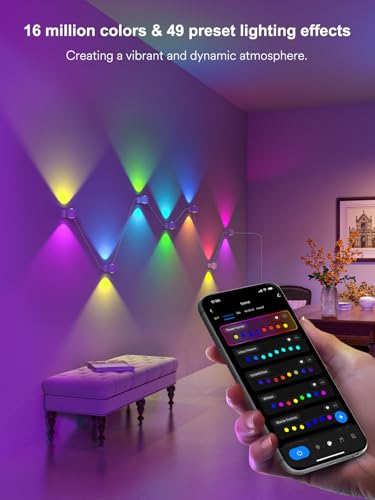 Image of ANGELHALO Smart Wall Sconces, Music Sync Indoor Double-Headed Wall Lights, Works with Alexa, Multicolor LED Wall Light for Home Decor, Dynamic Scenes Indoor Light for Living Room, Bedroom, 14 Pack