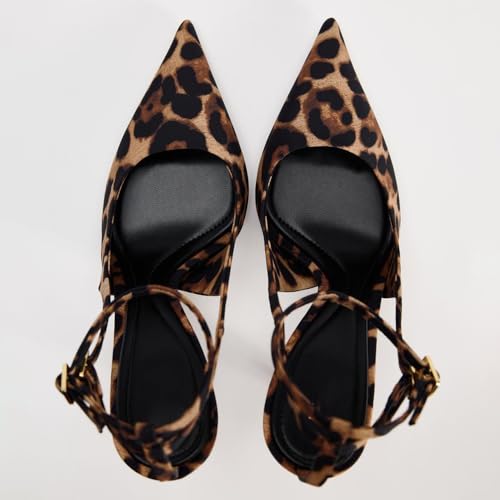 YIYA Women's Leopard Print Slingback Kitten Heels Pumps Sexy Pointed Toe Stiletto High Heels Ankle Strap Party Dress Shoes4