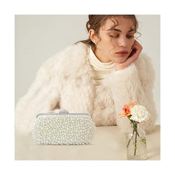 Women Pearl Clutch Pearl Beaded Purse and Clutch Elegant Formal Evening Bag Party Bridal Handbags, Ivory White, Small - Image 7