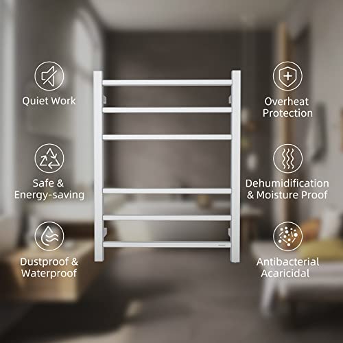 Sharndy Towel Warmer Brushed Nickel For Bathroom Wall Mounted Bath Towel Heater Plug-In Electric Heated Towel Rack Stainless Steel Square 6 Bars Drying Rack Etw13C 68W 26.77X20.47X4.13 Inches #TOP6