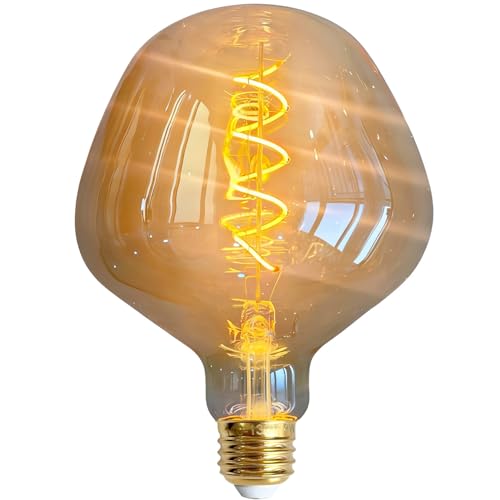 xinfulin Vintage G40 LED Edison Bulb, 4W=25W Equivalent, 200 Lumens, 2000K Warm Amber, Dimmable E26 Base, Irregular Amber Glass with Spiral Filament, Industrial Retro Decor for Home/Patio