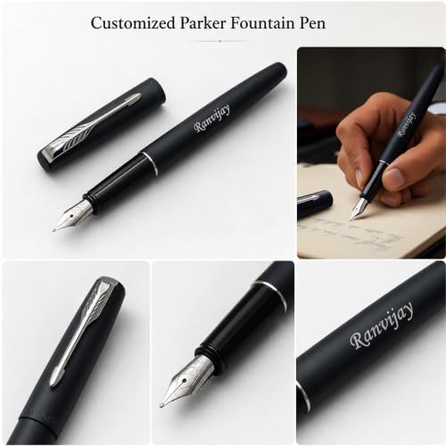 Image of SAVRI Personalized Gifts Customized Brown Diary with Name & Parker Fountain Pen Gift Set| Premium Office Diary & Silver Clip Fountain Pen Set| Corporate Gift for Employees, Clients, Managers