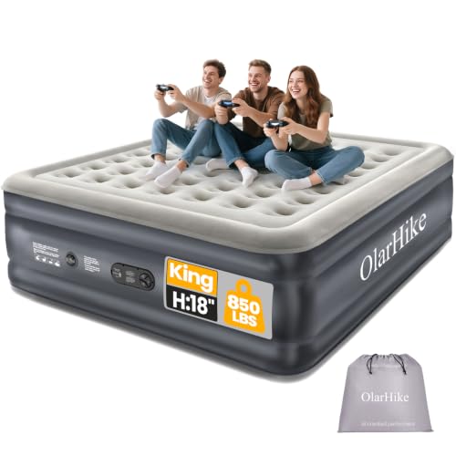 Image of OlarHike King Size Air Mattress with Built in Pump, 18 inch Blow Up Bed, 850lb