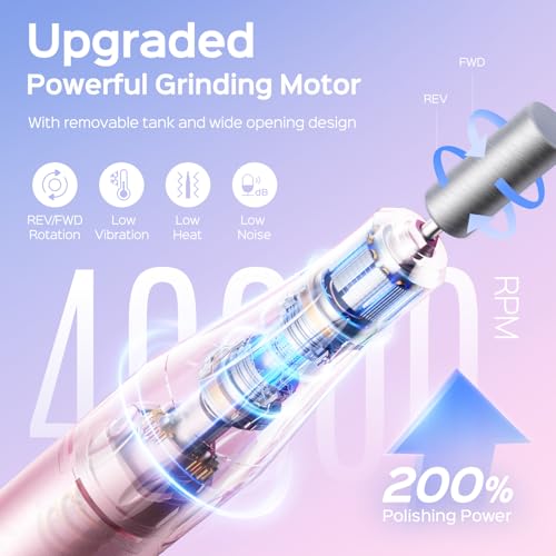 COSLUS Professional Rechargeable Electric Nail Drill 40000 RPM, Portable Nail File with Storage Stand for Acrylic Gel Polishing Removing - Easy to Use for Women, Manicure at Home DIY or Salon, Pink - Image 2
