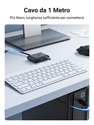 Hub USB 3.0 4 Porte con Cavo da 1 Metro Porta di Alimentazione Tipo C LED Indicatore Adattatore Supporta Windows, Mac OS, Linux, Compatibile con Macbook, Asus - Hub USB - Immagine 4