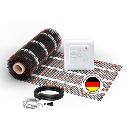 Elektrische Fußbodenheizung für Fliesen: Zweiader-Heizmatte WARMON ULTRA 200 W/m inkl. Thermostat mit Bodensensor Thermostat:Analog Mattengröße:1 m
