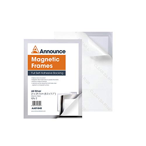 Marco magnético A4 plata ANNOUNCE AA01840 para carteles en pared y escaparate pack de 2