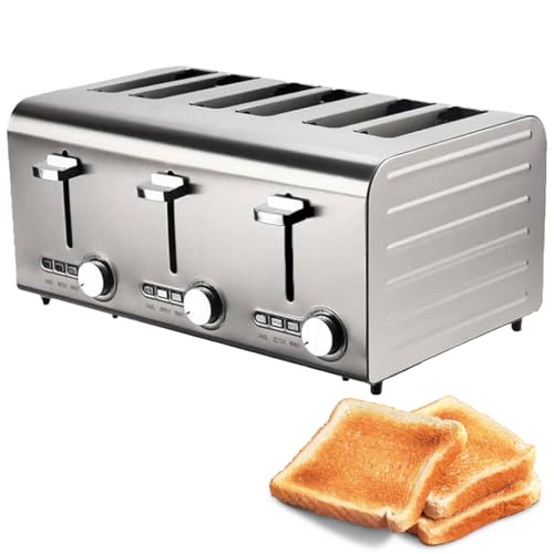 Tostadora Comercial 4/6 Rebanadas – Tostadora de Acero Inoxidable con 7 Niveles, Funciones Congelar/Cancelar/Recalentar, Auto Pop-up & Bandeja de Migas Extraíble para Casa, Tienda, Hotel 6-Slices