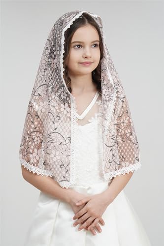 Leimandy First Communion Veil for Girls Catholic Girls Floral Lace Veil Virgin Mary Veil for Girls F122