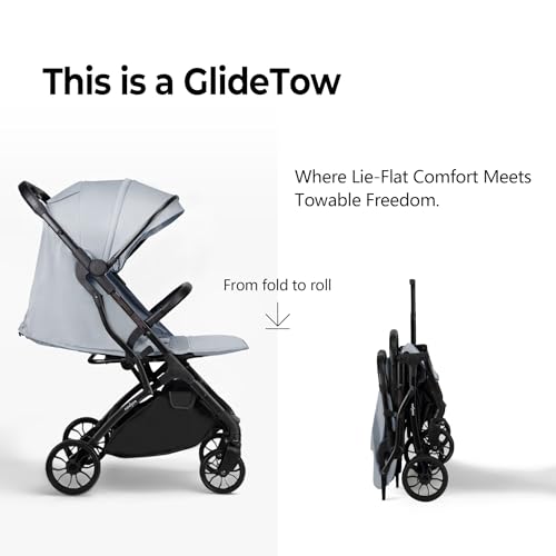 Image of newyoo GlideTow TR18M Compact Travel Stroller for Infants, Foldable Baby Stroller with Cup Holder, One-Hand Fold, Near Flat Recline Seat, Fog Blue