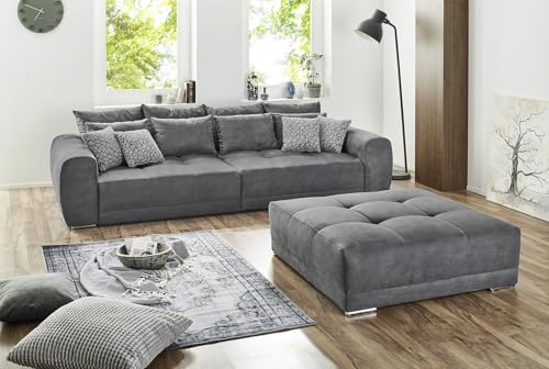 Big Sofa XXL B306/T134/H86 cm, bequeme Lounge Couch mit hochwertiger Federkernpolsterung, viele Kissen, Liegefläche 120 cm x 240 cm, angenehmer Mikrofaserstoff-Bezug in Grau / 15114