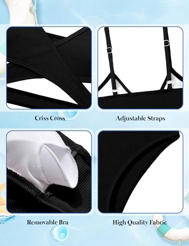 Girls Swimsuit Bikini Set,Criss Cross Bathing Suits for Girl Two Piece Solid Color Girls' Swimwear for 7-16 Years4