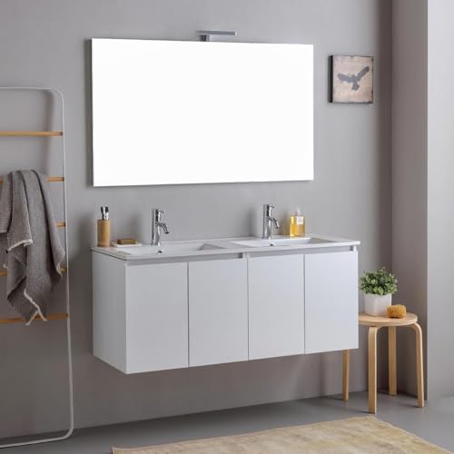 Kiamami Valentina Mobile bagno sospeso 120cm bianco con ante, doppio