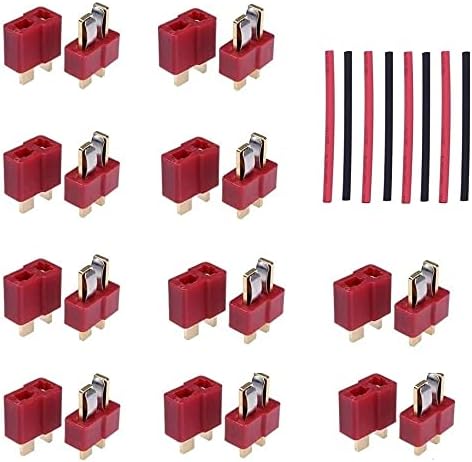 T-Plug Connectors Deans Style Male and Female with 8pcs* 10cm Shrink Tubing For RC LiPo Battery (10 Pairs)