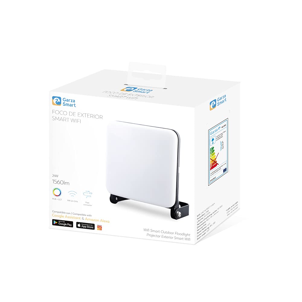 Garza Smarthome inteligentny reflektor LED, Wi-Fi, 24 W, możliwość ściemniania, białe światło, ze zmianą intensywności, temperatury i koloru, programowalny, kompatybilny z Amazon Alexa i Google Home