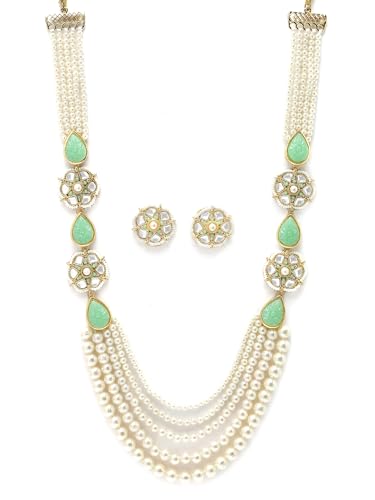 Image of Karatcart Red & Green Beaded Long Kundan Rani Haar Necklace Set for Women