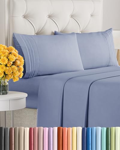 Image of Queen Size 4 Piece Sheet Set - Ultra Soft & Cooling Sheets - Dusty Purple | Fits 8 Inch to 16 inch Mattress, Wrinkle Free & Fade Resistant with Deep Pockets, Breathable, Comfy Hotel Luxury Bedding