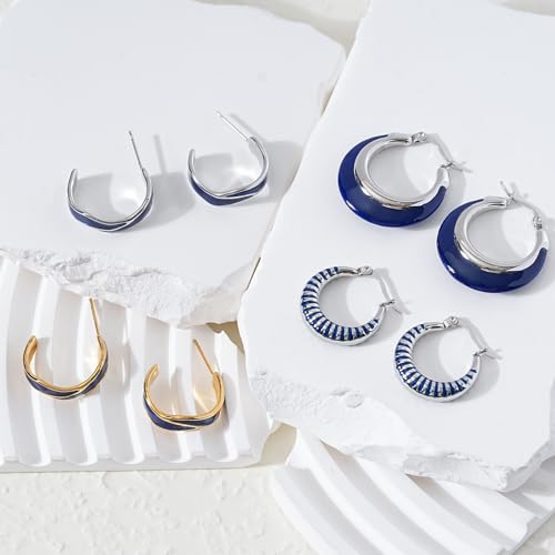 Enamel Hoop Earrings for Women Colorful Enamel Chunky Hoop Earrings 18K Gold Plated Stainless Steel Enamel Earrings Jewelry Gift for Girlfriend Wife4
