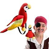 Stuffed Pirate Parrot on Shoulder Pirate Party Costume Accessories Suitable for Halloween,School Play, Masquerade Ball Plush Parrot (Red)