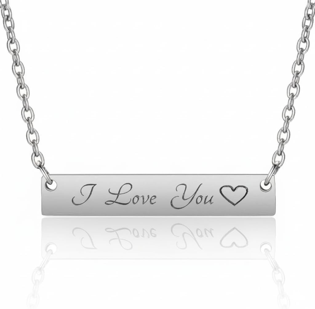 Personalized Bar Pendant Necklace Engraved Name Bar Necklace