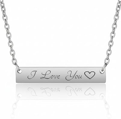 LONAGO Personalized Bar Pendant Necklace Engraved Name Bar Necklace