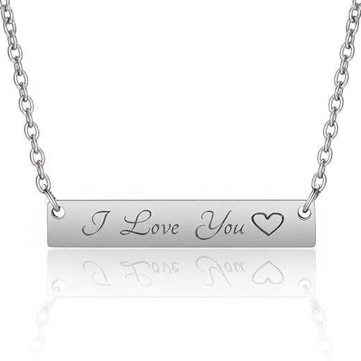 LONAGO Personalized Bar Necklace, Custom Name Plate Necklace Bar Necklace 925 Sterling Silver Engraved Any Name Word Symbol Letter Number Name Necklace Gift for Women Girls