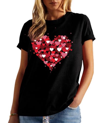 Image of Valentines Shirts for Women Valentine Love Heart Printed Graphic Tshirt Cute Girls Casual Top