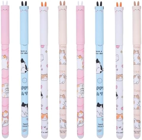 8 canetas de gel apagáveis fofas de desenho animado gato caneta a...
