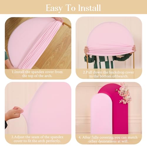 Image of Pink and Hot Pink Arch Cover 2 Set - 7.2FT and 6FT Arch Backdrop Cover Spandex Fitted Wedding Arch Stand Covers for Baby Shower Girls Birthday Party Photo Balloon Arch Covers Stretchy Backdrop