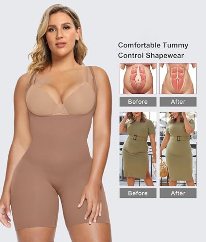 Image of SHAPERX Open Bust Shapewear Tummy Control Bodysuits for Women Seamless Compression High Waisted Body Shaper