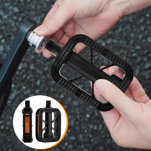 Folding Bike Pedals with Nonskid Treads & Reflective Strips, Waterproof BMX Pedals Compatible with Road Mountain Bike Tricycle(Black,Size:9/16 Inch)